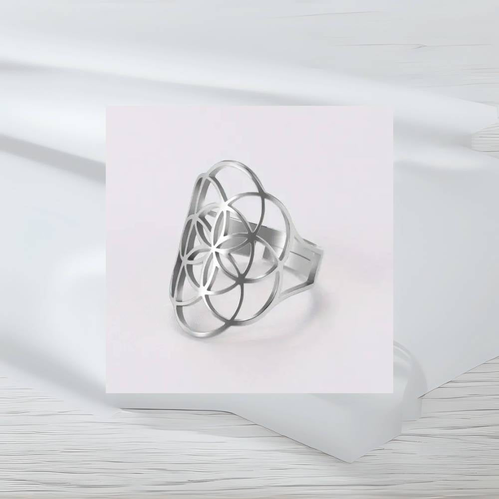 Anel Flor da Vida em Aço