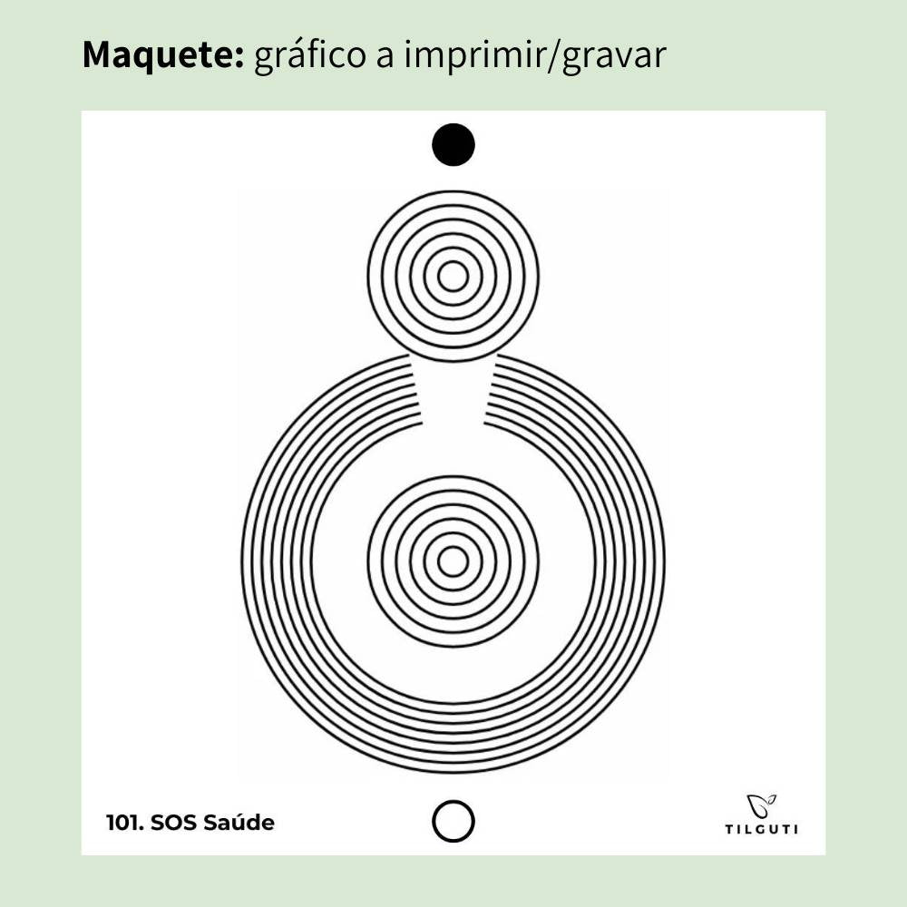 Maquete do Gráfico Radiestésico SOS Saúde que será gravado a laser em MDF Lacado branco – Variante Iniciante com Norte de Forma – disponível em 15x15, 17x17, 21x21 e 23x23 cm – TILGUTI.