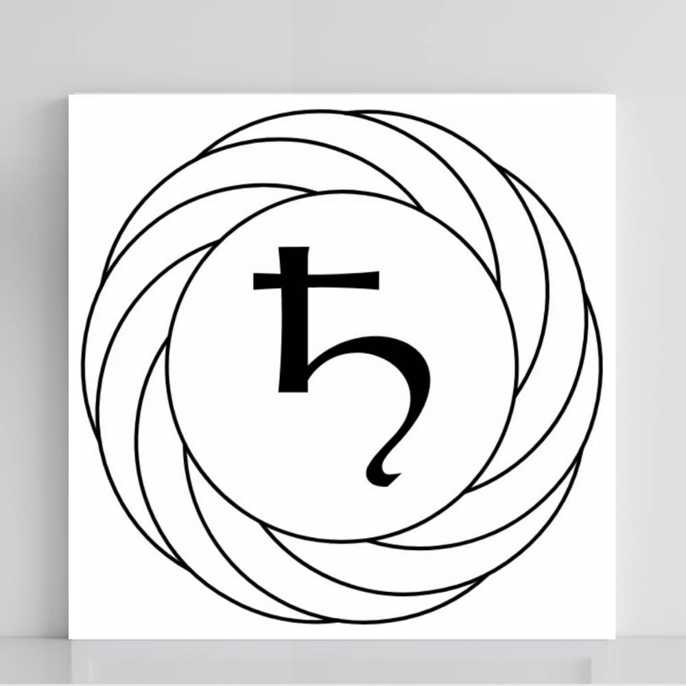 Gráfico Radiestésico Turbilhão com Saturno em PVC branco 21x21 cm – Produção própria TILGUTI.