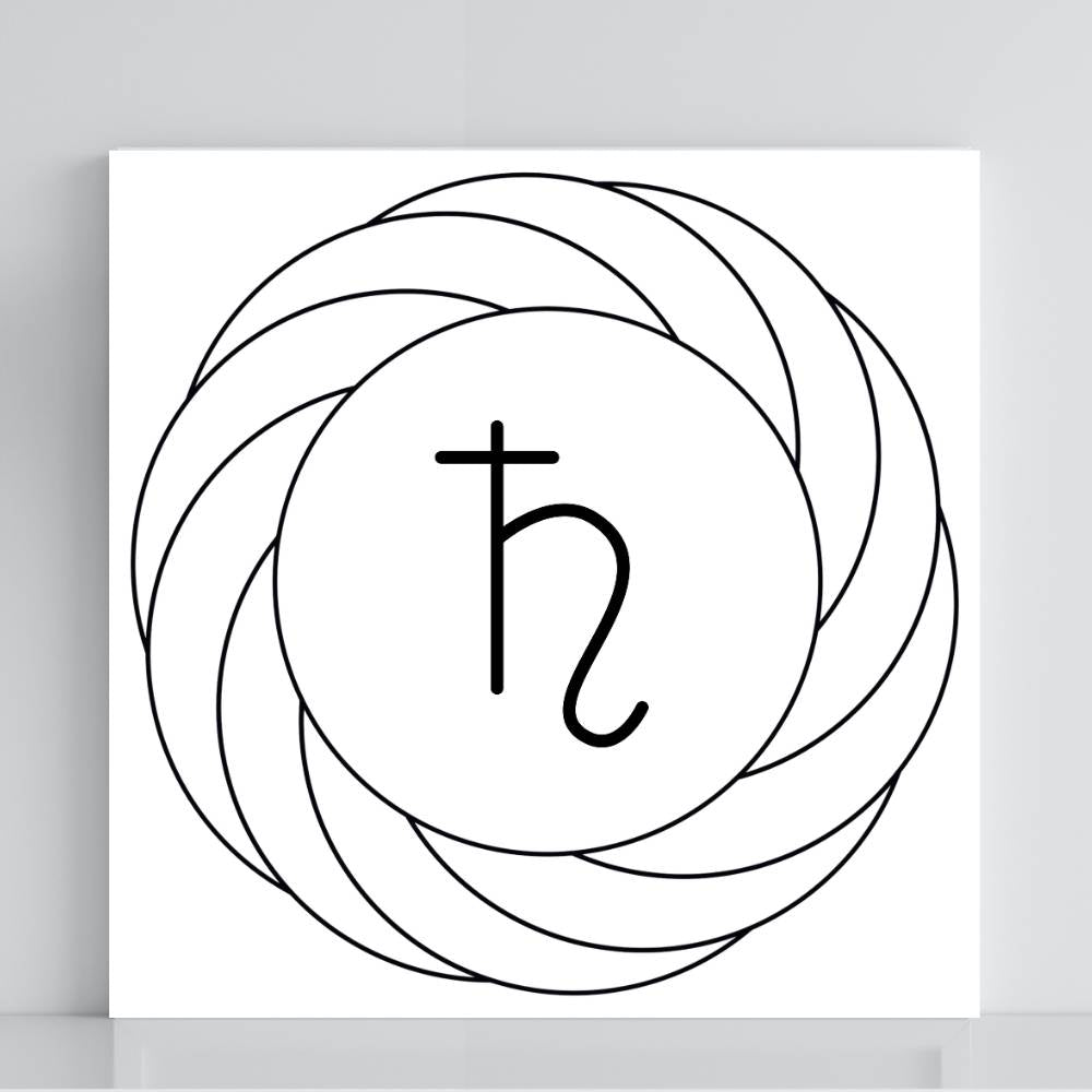 Gráfico Radiestésico Turbilhão com Saturno em PVC branco 21x21 cm – Produção própria TILGUTI.