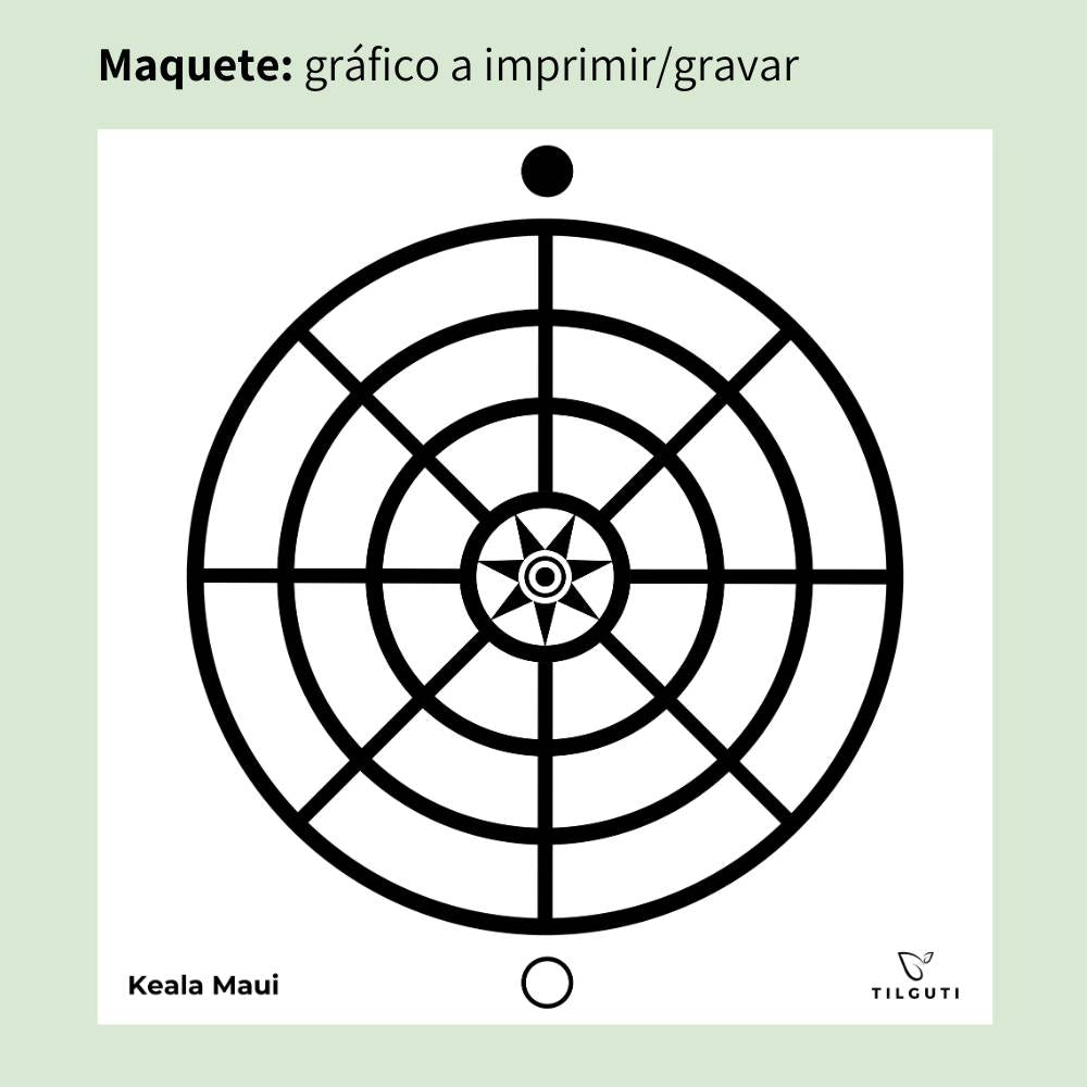 Maquete Gráfico Radiestésico Keala Maui que será gravado a laser em MDF Lacado branco – Variante Iniciante com Norte de Forma – disponível em 15x15, 17x17, 21x21 e 23x23 cm – TILGUTI.