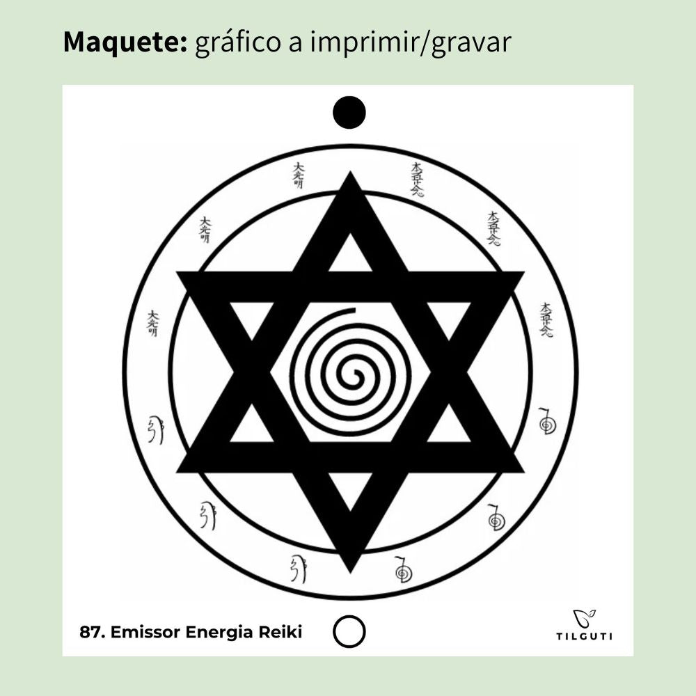 Maquete do Gráfico Radiestésico Emissor de Energia Reiki que será gravado em MDF Lacado branco – Variante Iniciante com Norte de Forma – TILGUTI.