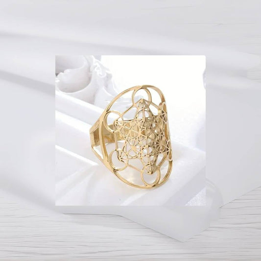 Anillo de acero con el cubo de Metatrón