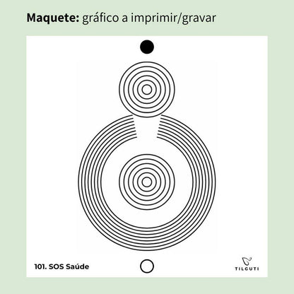 Maquete do Gráfico Radiestésico SOS Saúde que será gravado a laser em MDF Lacado branco – Variante Iniciante com Norte de Forma – disponível em 15x15, 17x17, 21x21 e 23x23 cm – TILGUTI.