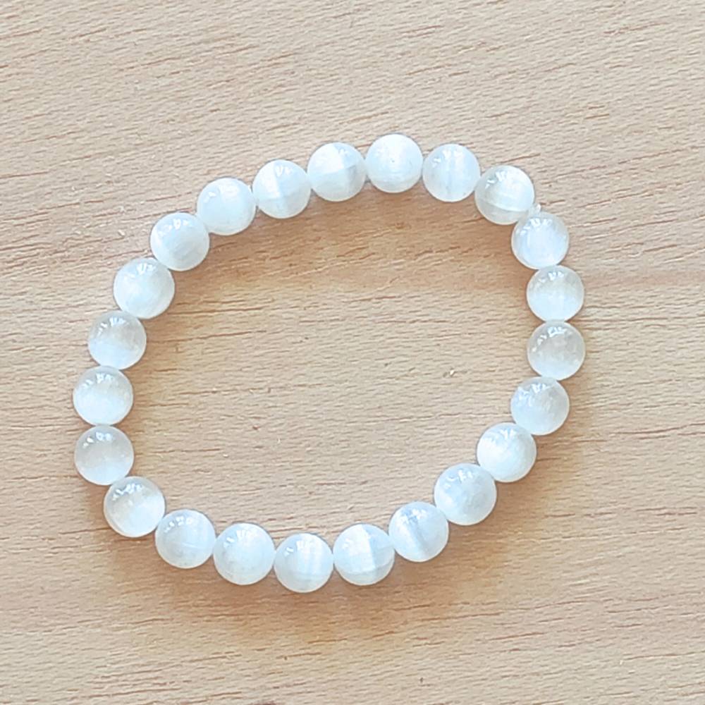 Pulseira de Selenita – Esferas 8 mm