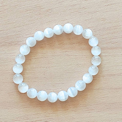 Pulseira de Selenita – Esferas 8 mm