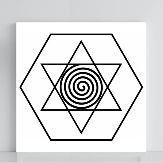 Gráfico Radiestésico Desembaraçador (Físico) em PVC branco 21x21 cm – Produção própria TILGUTI Portugal.