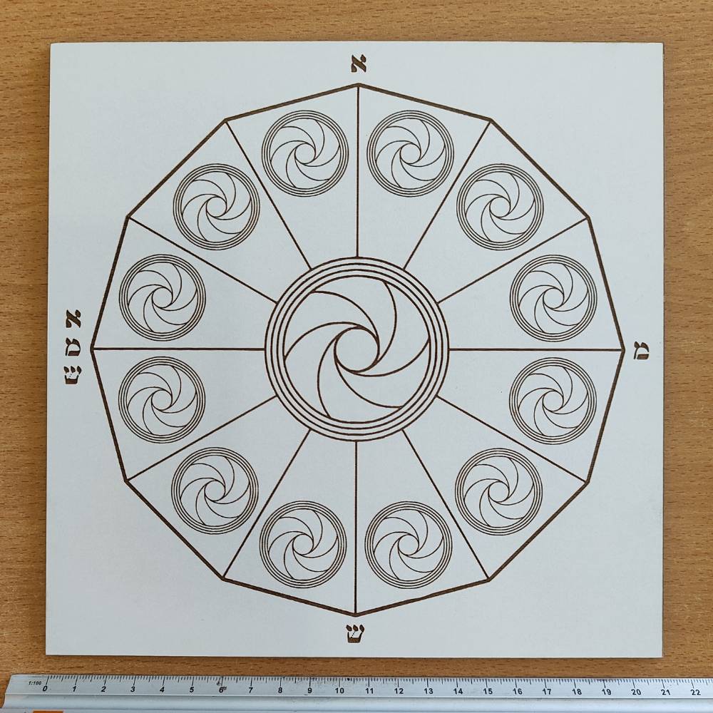 Gráfico Radiestésico Dodecágono com Diafragma em MDF Lacado branco – vários tamanhos – Produção própria TILGUTI Portugal.