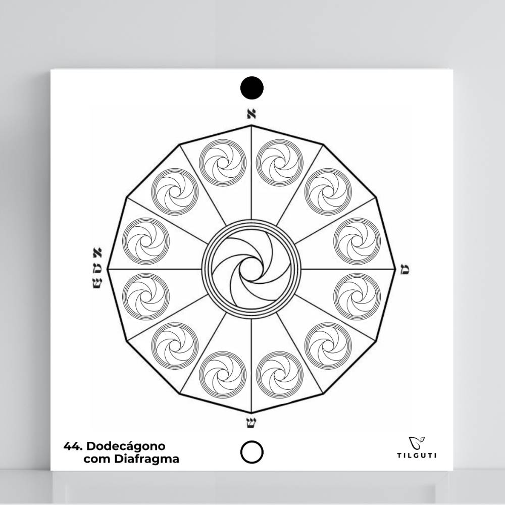 Gráfico Radiestésico Dodecágono com Diafragma em PVC branco – Variante Iniciante com Norte de Forma – TILGUTI Portugal.
