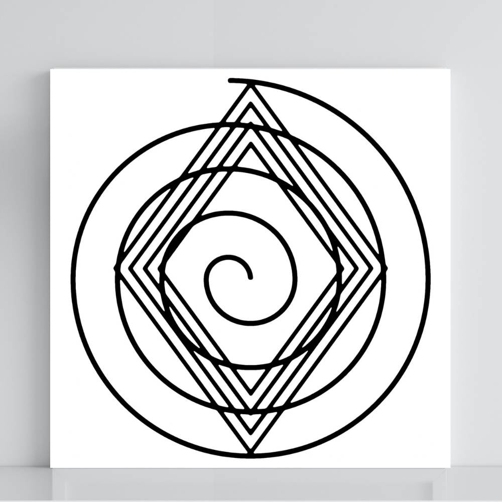 Gráfico Radiestésico Espiral Cósmica II em PVC branco 21x21 cm – Produção própria TILGUTI.