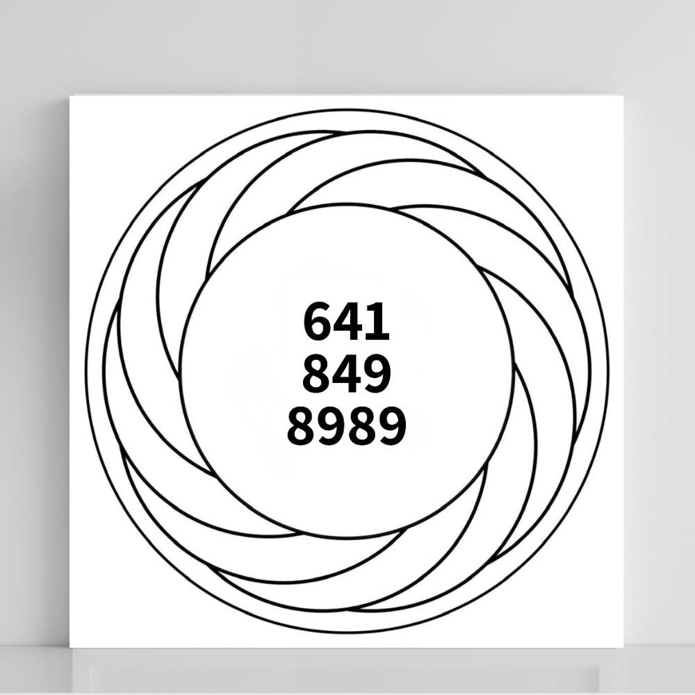 Gráfico Radiestésico Reprogramador Energético do DNA em PVC branco 21x21 cm – Sequência vibracional 641 849 8989 – Produção própria TILGUTI.