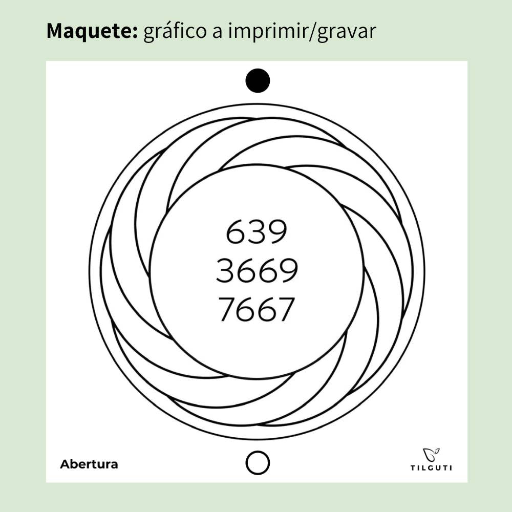 Maquete do Gráfico Radiestésico Abertura que será gravado em MDF Lacado branco – Variante Iniciante com Norte de Forma – disponível em 15x15, 17x17, 21x21 e 23x23 cm – TILGUTI.