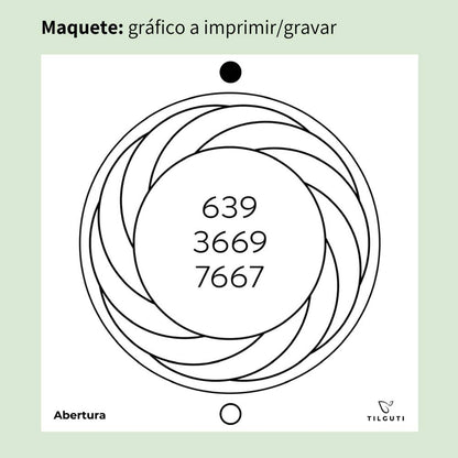 Maquete do Gráfico Radiestésico Abertura que será gravado em MDF Lacado branco – Variante Iniciante com Norte de Forma – disponível em 15x15, 17x17, 21x21 e 23x23 cm – TILGUTI.