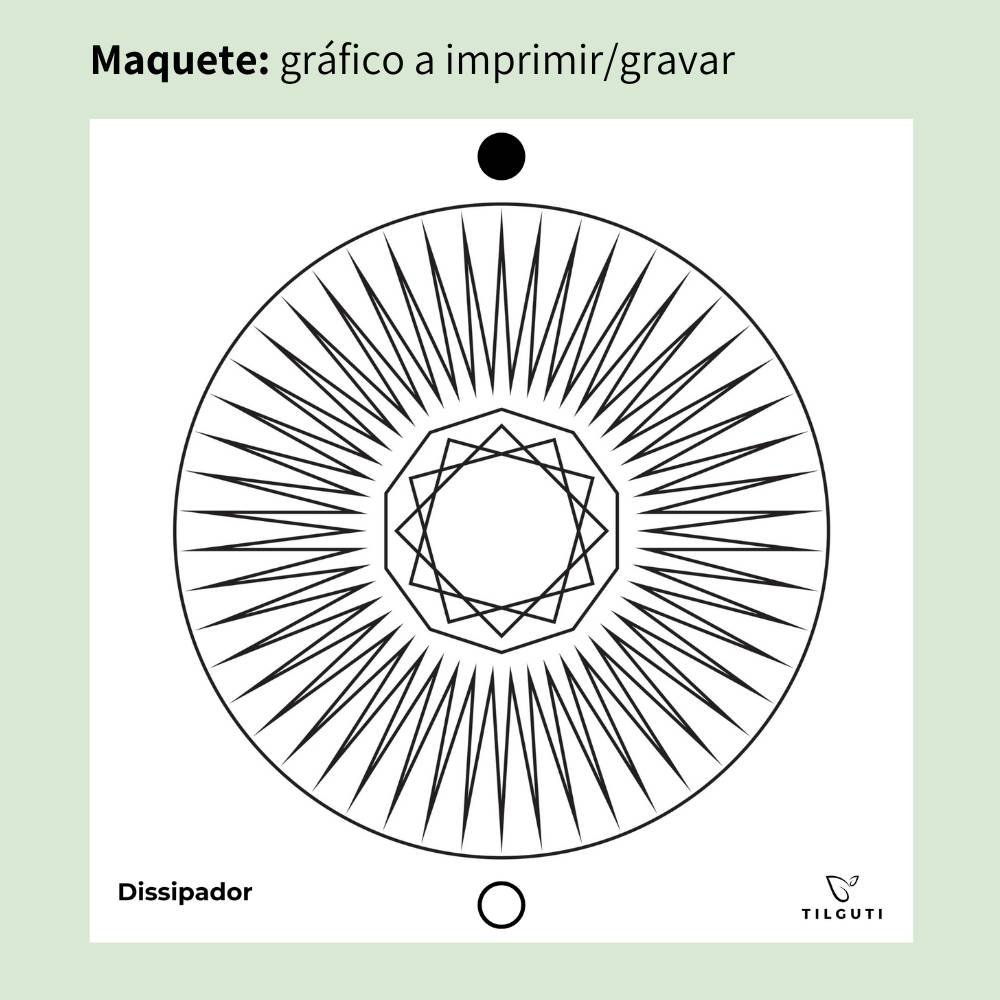 Maquete do Gráfico Radiestésico Dissipador que será gravado a laser no MDF Lacado branco – Variante Iniciante com Norte de Forma – TILGUTI.