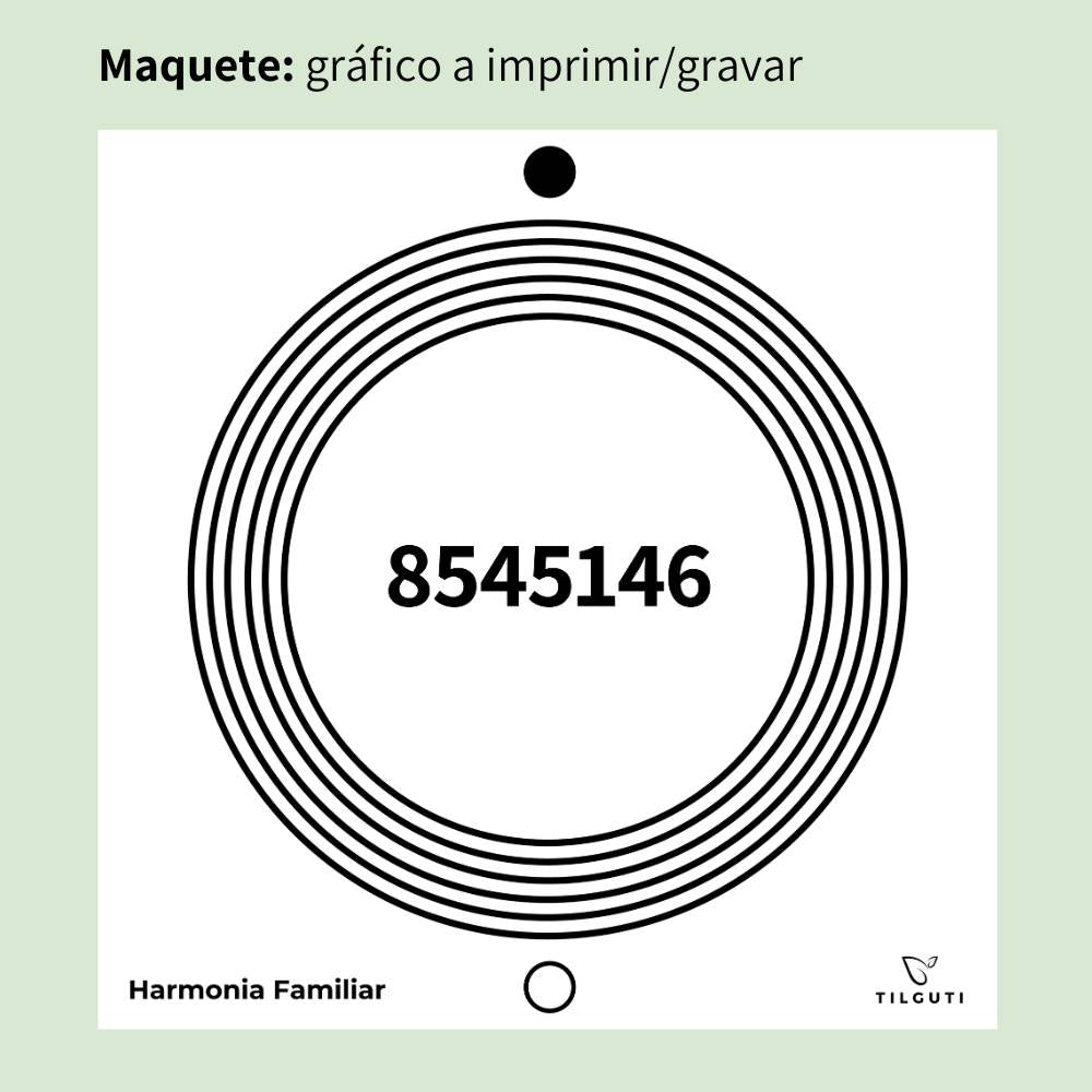 Maquete do Gráfico Radiestésico Harmonia Familiar que será gravado a laser em MDF Lacado branco – Variante Iniciante com Norte de Forma – disponível em 15x15, 17x17, 21x21 e 23x23 cm – TILGUTI.