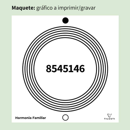 Maquete do Gráfico Radiestésico Harmonia Familiar que será gravado a laser em MDF Lacado branco – Variante Iniciante com Norte de Forma – disponível em 15x15, 17x17, 21x21 e 23x23 cm – TILGUTI.