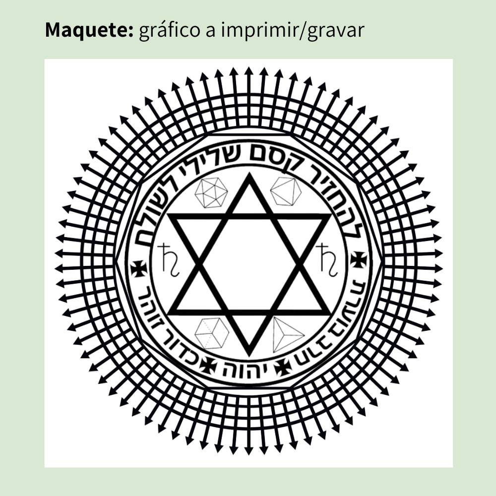 Maquete do Gráfico Radiestésico Pentáculo de Proteção que será impresso a preto em MDF Cru 21x21 cm – Produção própria TILGUTI – Fonte: Cibele Federighi – Ferramenta vibracional de limpeza e proteção energética.