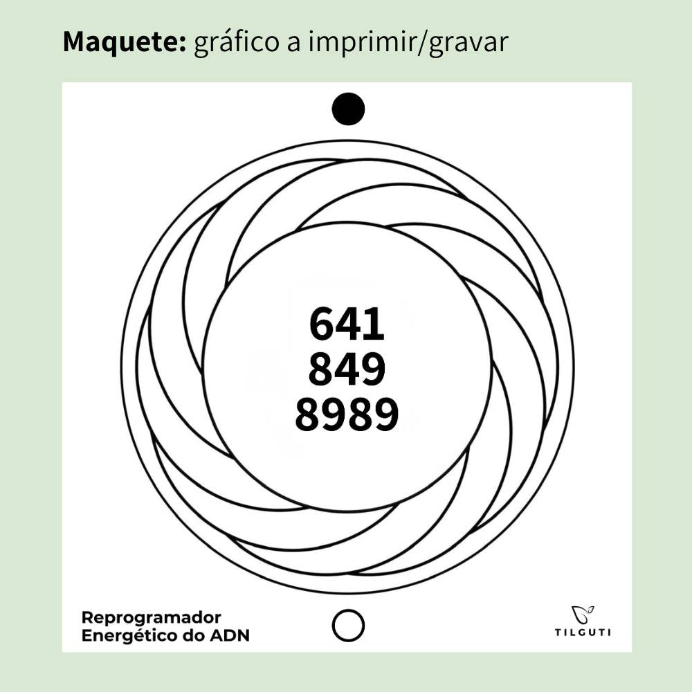 Maquete do Gráfico Radiestésico Reprogramador Energético do DNA que será gravado a laser em MDF Lacado branco – Variante Iniciante com Norte de Forma – TILGUTI.