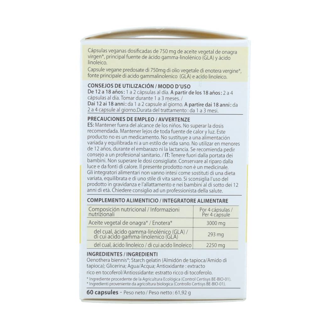 Cápsulas - Aceite vegetal de onagra, 750 ml, 60 cápsulas